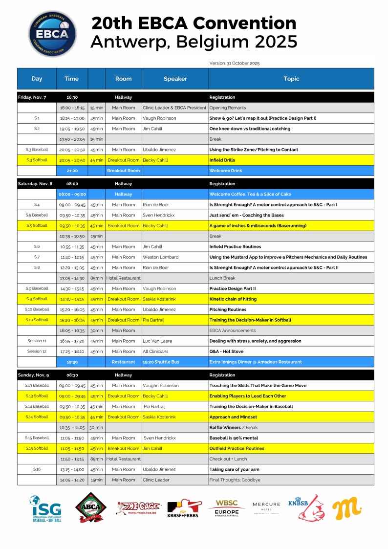 Schedule for 20th EBCA Convention 2025